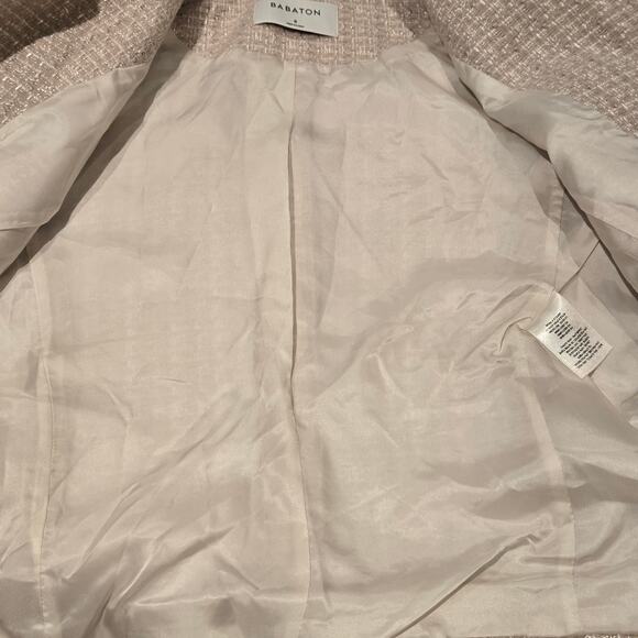 Babaton Size 8 Neutral Beige Little Tweed Cropped Button-Up 3/4 Sleeve Jacket - Picture 7 of 11